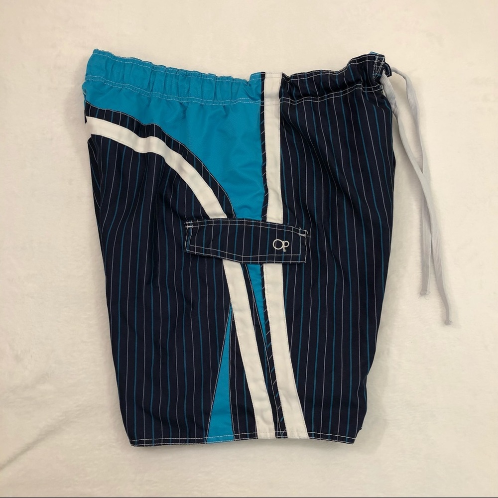 OP Ocean Pacific Mesh Lined Navy Blue White Surf Swim Trunk Boardshorts Mens 2XL